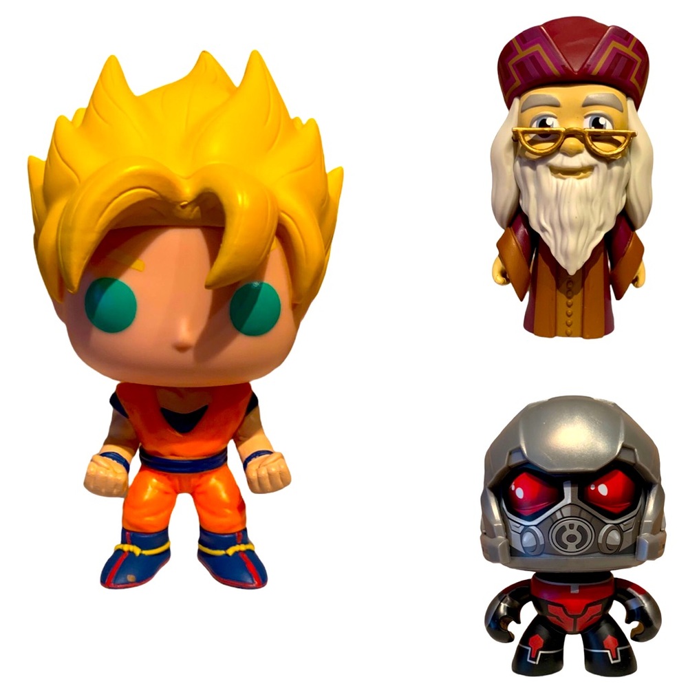 Goku Funko pop, mighty marvel muggs Ant Man and 5 Star Dumboldor